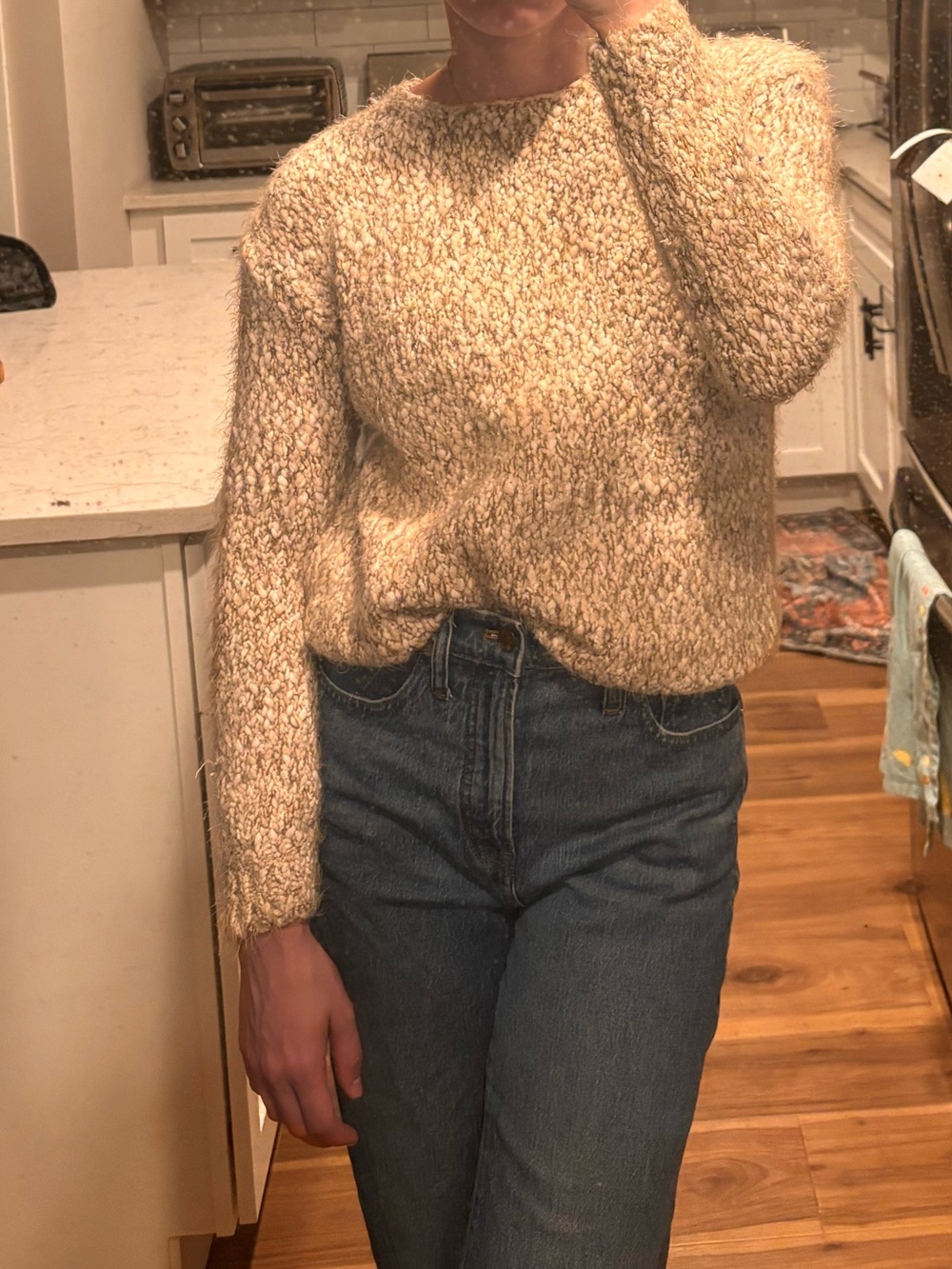 Philosophy Cream & Beige Textured Bouclé Crewneck Sweater